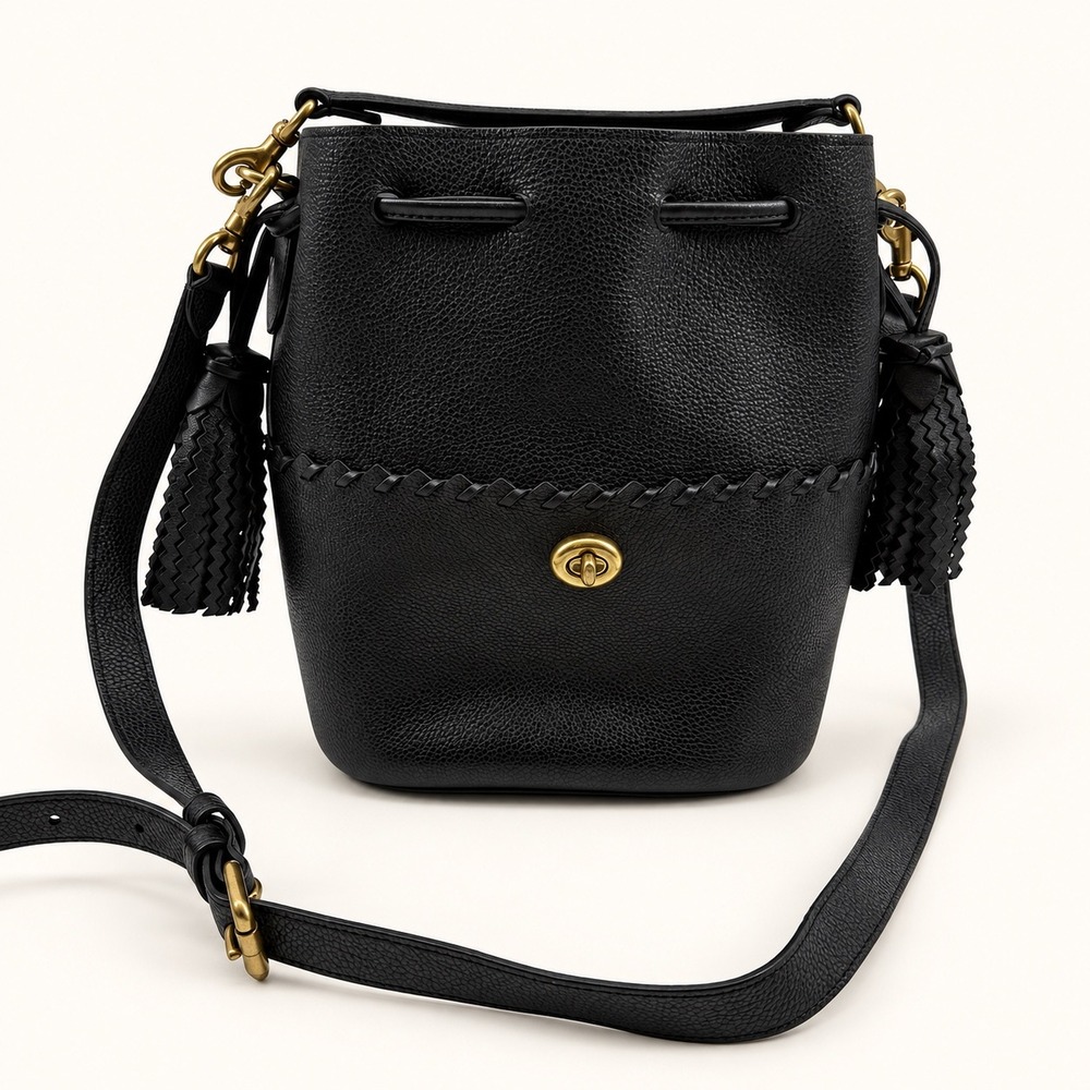 COACH Lora 651 Bucket Bag Whipstitch Pebbled Leather Tassel Top Handle Crossbody